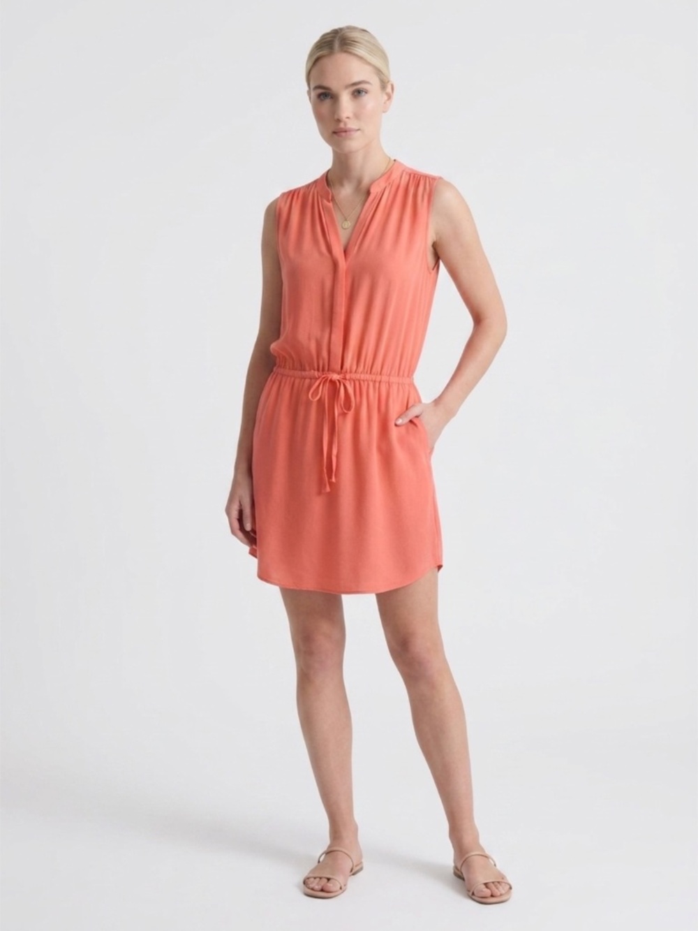 🪸  Aritzia Babaton 100% Silk Coral Sleeveless Drawstring Mini Dress - Size XS